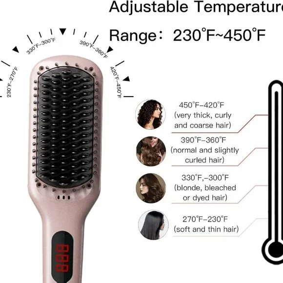 Ceramic Ionic Hair Straightener Brush 2-in-1 Flat Iron & Detangler Pink - Picture 4 of 7